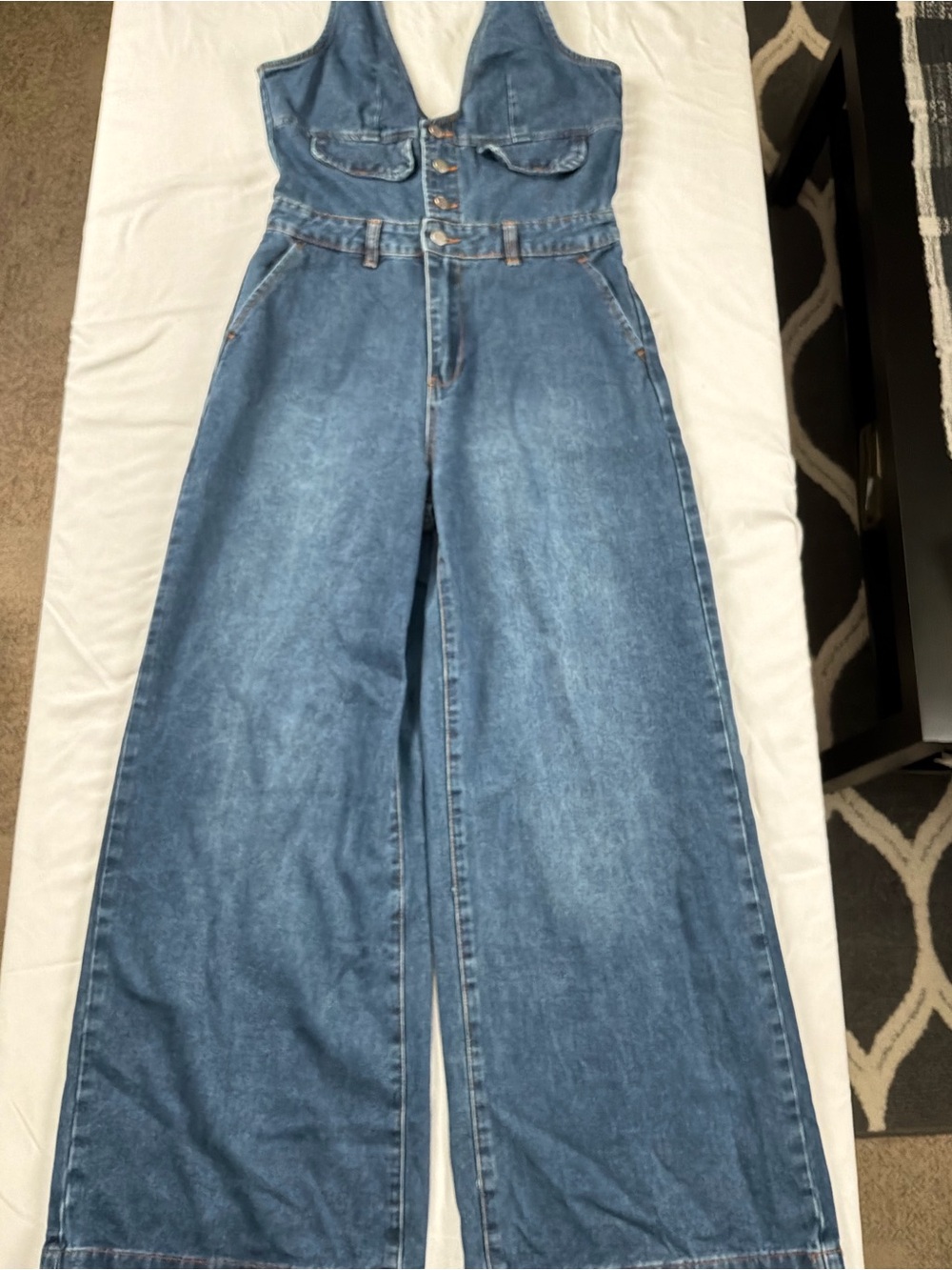 Cider Sleeveless Wide-Leg Denim Overalls - Blue